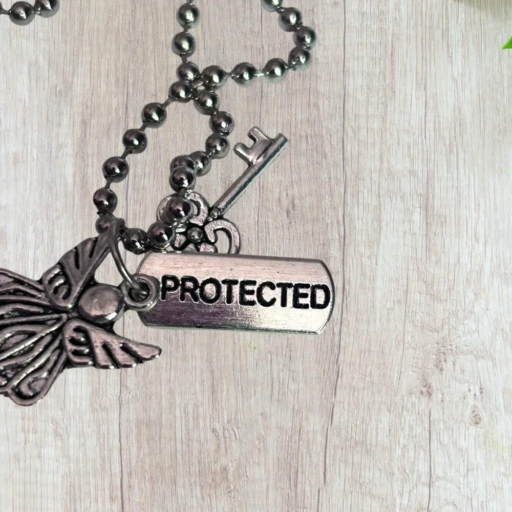 Hand Crafted Necklace PROTECTED Dog Tag Charms Tibetan Pendant Angel Key
